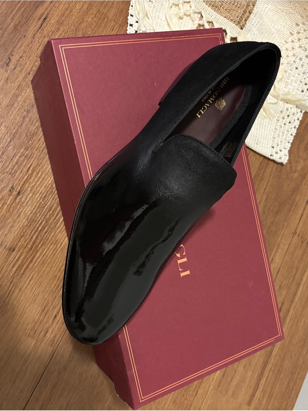 Bruno Magli Black Patent Loafers Boxed Presentation